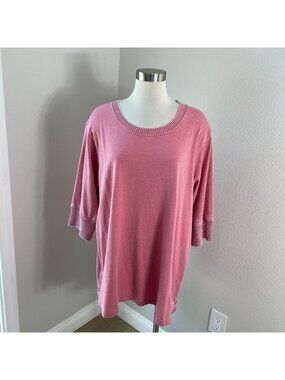 Jane + Delancey Womens Plus 2X Washed Pink Ribbed Trim 3/4 Sleeve Tunic Top